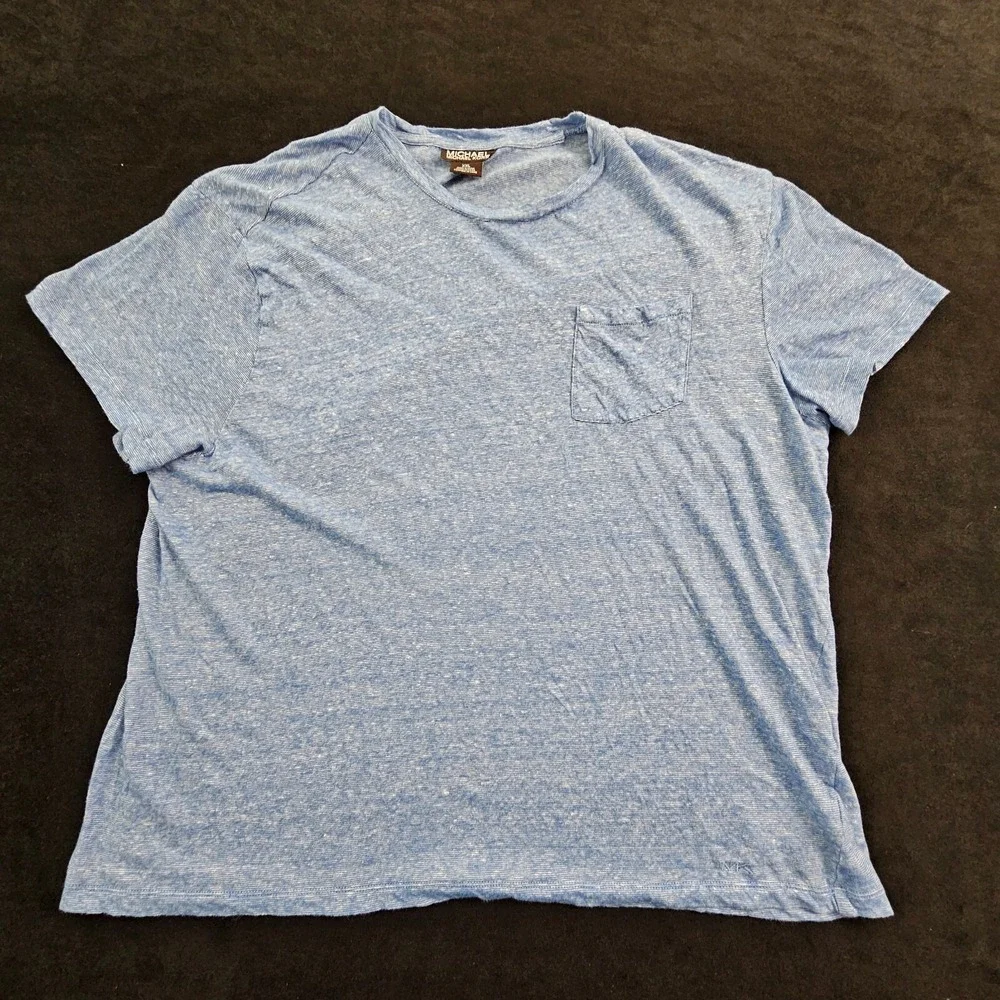 Michael Kors Blue Striped Short Sleeve Linen Blend Pocket T-Shirt Women's 2XL